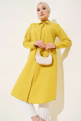 Pazarium - Uzun Model Klasik Yaka Tunik Fıstık Yeşili