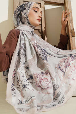 Pazarium - Şerit Geçişli Otantik Desenli Şal Bej