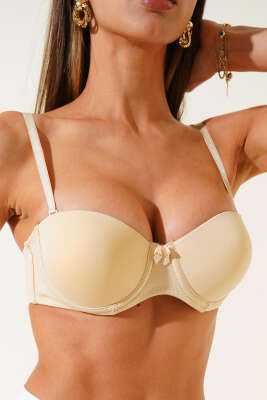 Pazarium - Destekli Straplez Sütyen Ten