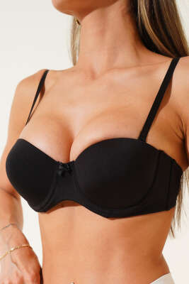 Pazarium - Destekli Straplez Sütyen Siyah