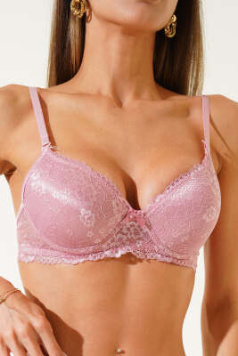 Pazarium - Dantelli Desteksiz Sütyen Gül Kurusu