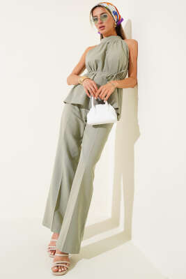 Kolsuz Bel Bağcıklı İkili Takım Haki - Thumbnail