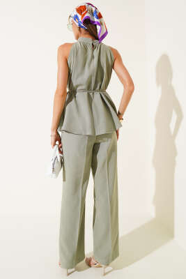 Kolsuz Bel Bağcıklı İkili Takım Haki - Thumbnail