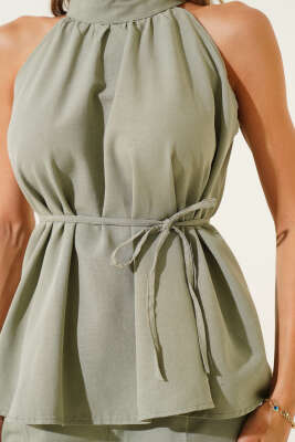 Kolsuz Bel Bağcıklı İkili Takım Haki - Thumbnail