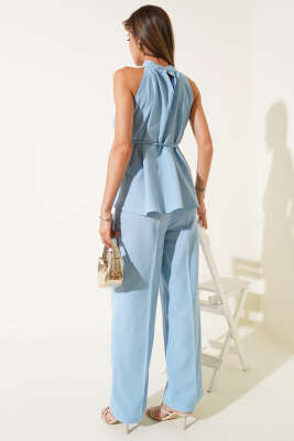 Kolsuz Bel Bağcıklı İkili Takım Mavi - Thumbnail