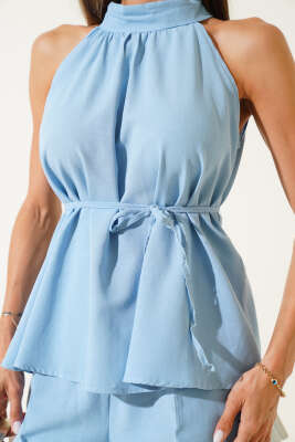 Kolsuz Bel Bağcıklı İkili Takım Mavi - Thumbnail