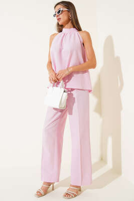 Kolsuz Bel Bağcıklı İkili Takım Pembe - Thumbnail