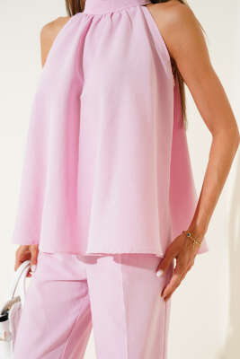 Kolsuz Bel Bağcıklı İkili Takım Pembe - Thumbnail