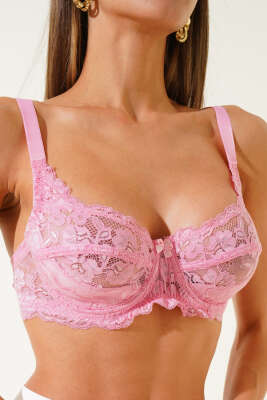 Pazarium - Dantelli Balenli Sütyen Pembe