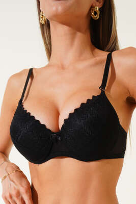 Lotus Destekli Jakar Sütyen Siyah - Thumbnail