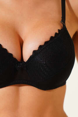 Lotus Destekli Jakar Sütyen Siyah - Thumbnail