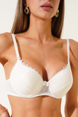 Lotus Destekli Jakar Sütyen Ekru - Thumbnail