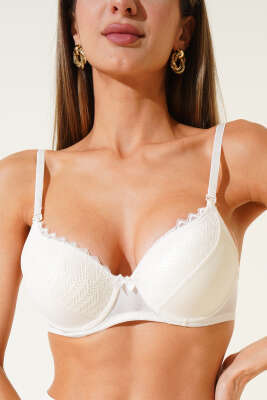 Lotus Destekli Jakar Sütyen Ekru - Thumbnail