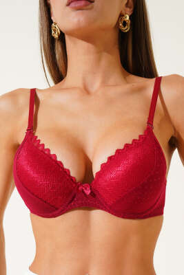 Lotus Destekli Jakar Sütyen Bordo - Thumbnail