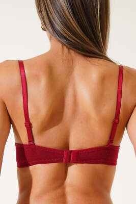 Lotus Destekli Jakar Sütyen Bordo - Thumbnail