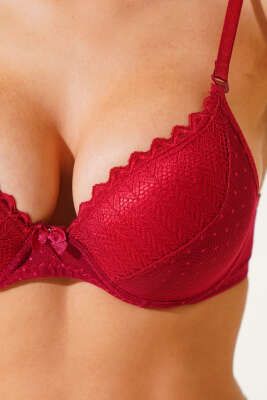 Lotus Destekli Jakar Sütyen Bordo - Thumbnail