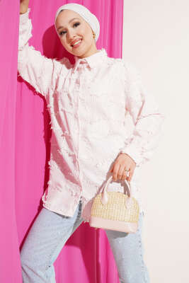 Pazarium - Çizgili Püsküllü Gömlek Pembe