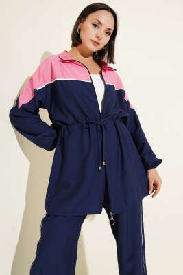 Fermuarlı İp Detaylı İkili Takım Lacivert - Thumbnail