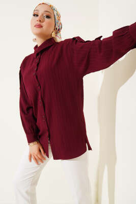 Kol Apoletli Gömlek Bordo - Thumbnail