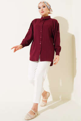 Kol Apoletli Gömlek Bordo - Thumbnail