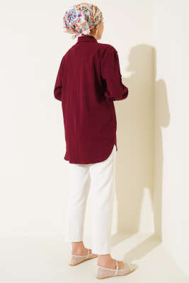 Kol Apoletli Gömlek Bordo - Thumbnail