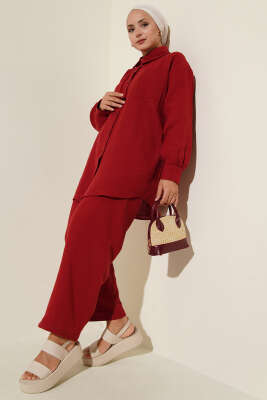 Pazarium - Tek Cepli Müslin İkili Takım Bordo
