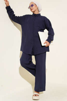 Pazarium - Tek Cepli Müslin İkili Takım Lacivert