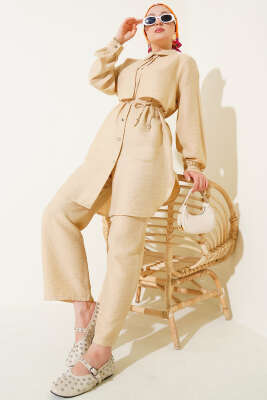 Pazarium - Pelerinli İp Bağcıklı İkili Takım Latte