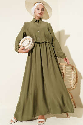 Boleronlu Beli Lastikli Elbise Haki - Thumbnail