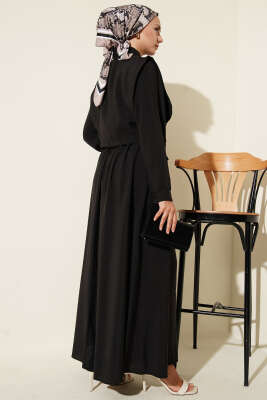 Boleronlu Beli Lastikli Elbise Siyah - Thumbnail