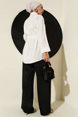 Çift Cepli Metal Düğmeli Detaylı Gömlek Ekru - Thumbnail