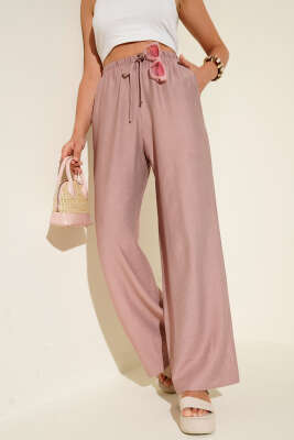 Pazarium - Bel Lastikli İpli PantolonGül Kurusu