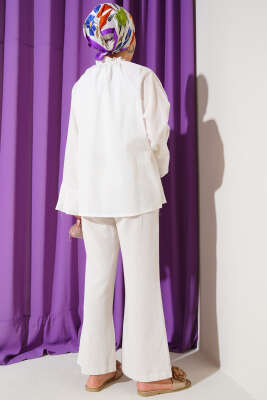 Yaka Fırfırlı Gömlek Ekru - Thumbnail