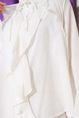 Yaka Fırfırlı Gömlek Ekru - Thumbnail