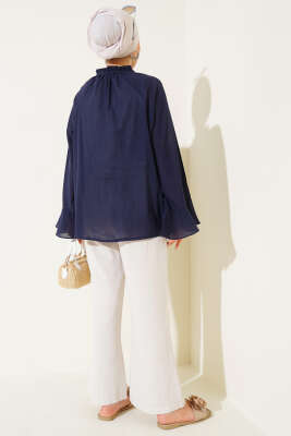 Yaka Fırfırlı Gömlek Lacivert - Thumbnail