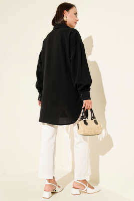 Kuş Gözü Detaylı Tunik Siyah - Thumbnail