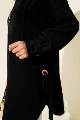 Kuş Gözü Detaylı Tunik Siyah - Thumbnail