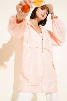 Kapüşonlü Önü Cepli Kap Pembe - Thumbnail