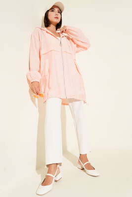 Kapüşonlü Önü Cepli Kap Pembe - Thumbnail