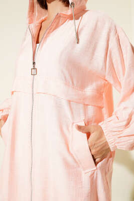 Kapüşonlü Önü Cepli Kap Pembe - Thumbnail