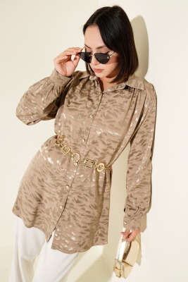 Pazarium - Jakar Desenli Tunik Vizon