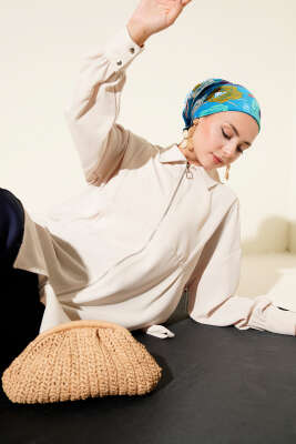 Kuş Gözü Detaylı Tunik Bej - Thumbnail