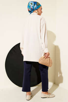 Kuş Gözü Detaylı Tunik Bej - Thumbnail