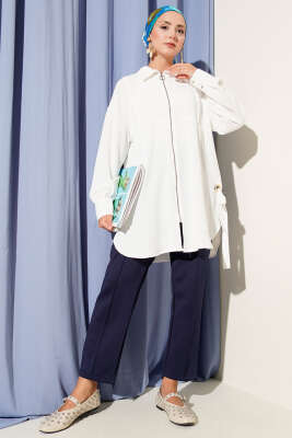 Kuş Gözü Detaylı Tunik Beyaz - Thumbnail