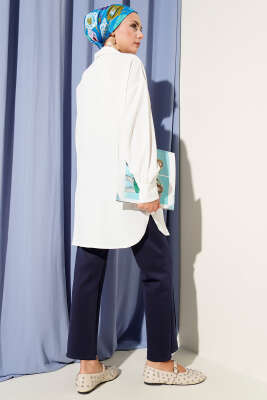 Kuş Gözü Detaylı Tunik Beyaz - Thumbnail