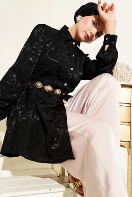 Pazarium - Jakar Desenli Tunik Siyah