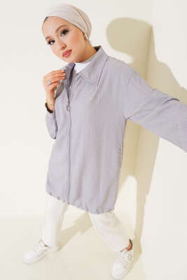 Pazarium - Çiçek Taşlı Ağaç Kabuğu Kap Gri