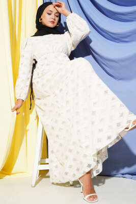 Bel Tünelli Dantel Elbise Bej - Thumbnail