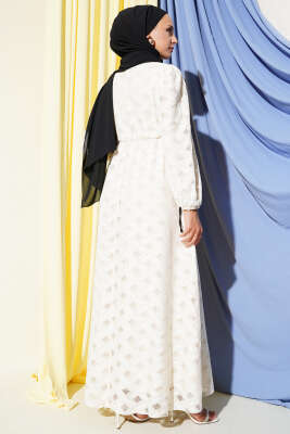 Bel Tünelli Dantel Elbise Bej - Thumbnail