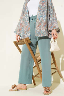 Pazarium - Ayrobin Bol Paça Pantolon Çağla Yeşili